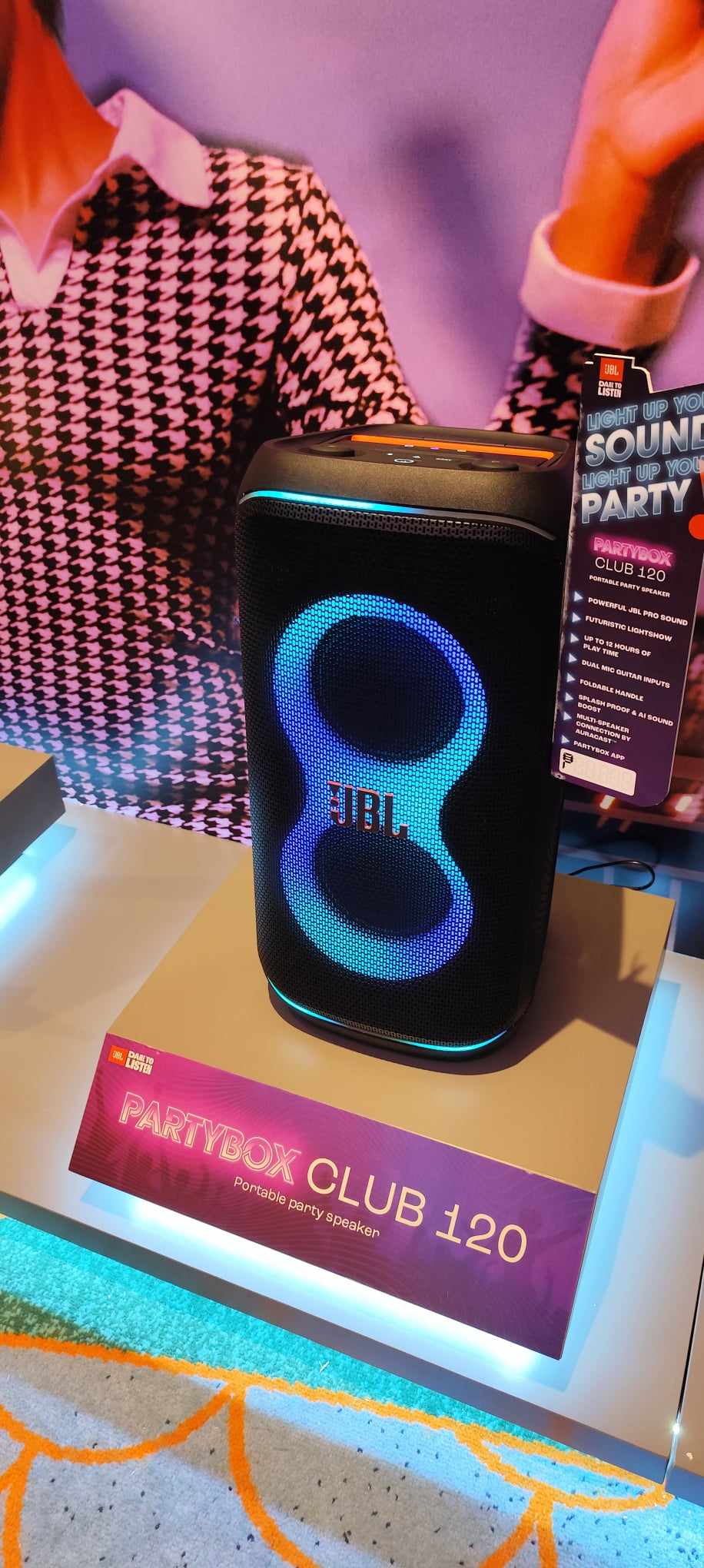 JBL Partybox 120 can fill with clubbing sound small to medium spaces.